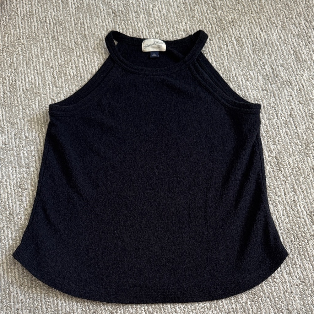 Black Sleeveless Top Mock High Neck Minimal Capsule Basic Date Night Size XS